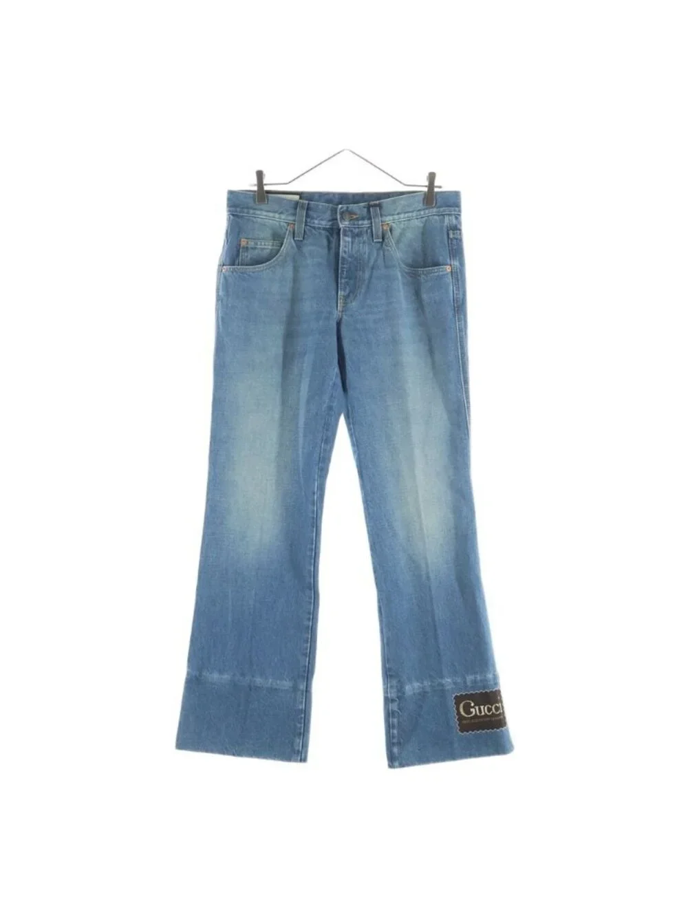 Gucci Logo Patch Washed Flare Denim Pants Blue